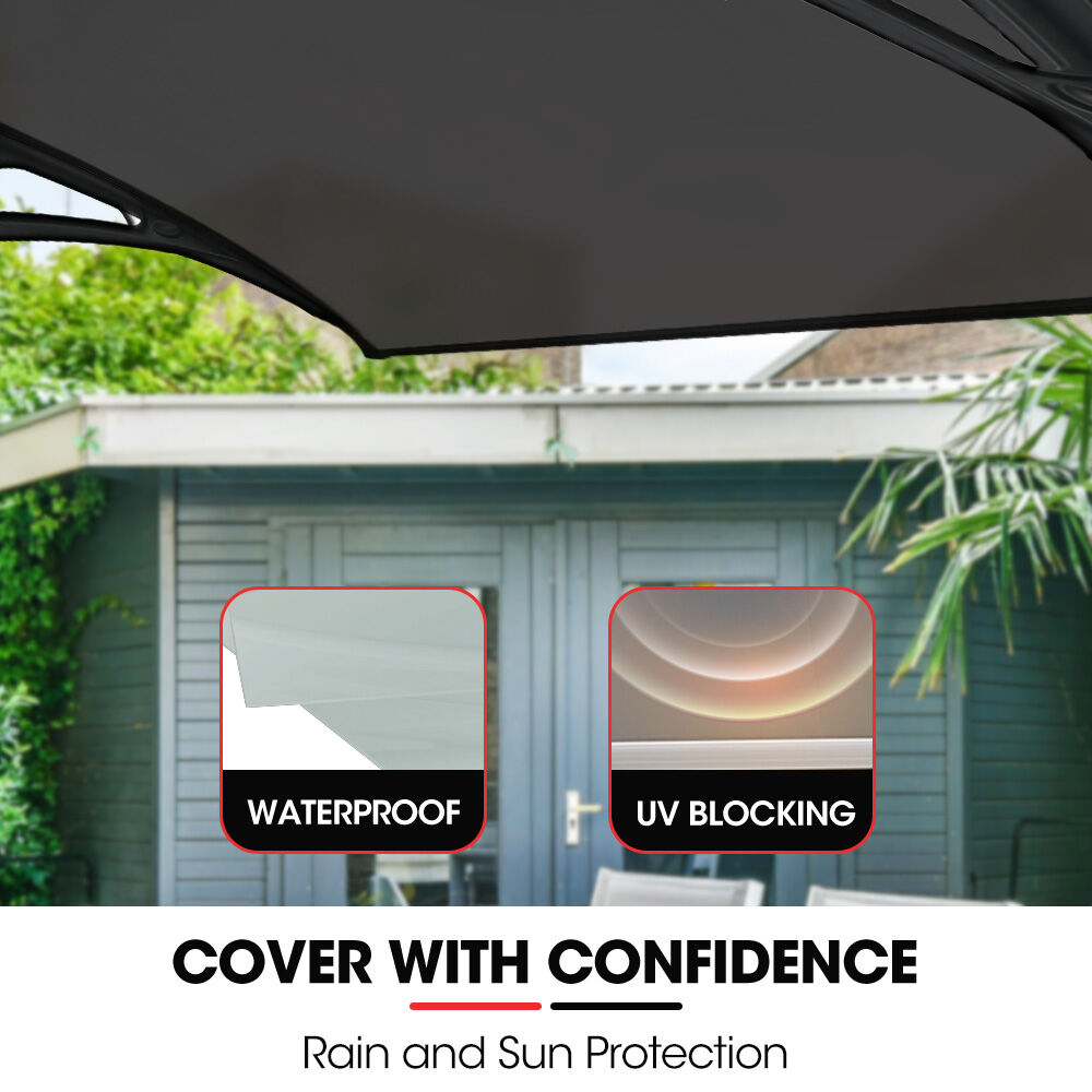 SHADE SHIELD 3x1m Aluminium Exterior Awning, Black DIY External UV Rain Protection Grey Tinted Polycarbonate V219-OAWFIXSS31GA