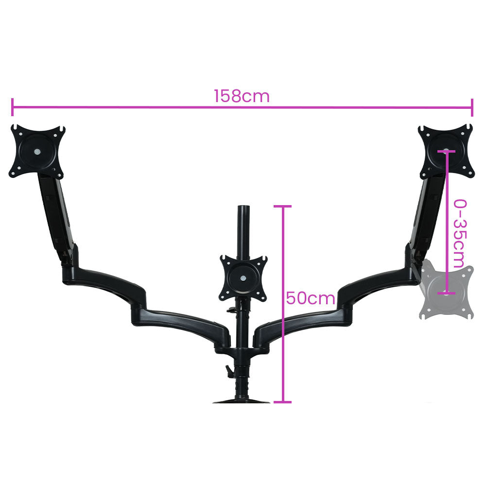 FORTIA Triple Computer Monitor Mount Stand for Desk with 3 Adjustable Arm Holder for 15 to 32 inch Displays V219-OFFCMSFO3X1A
