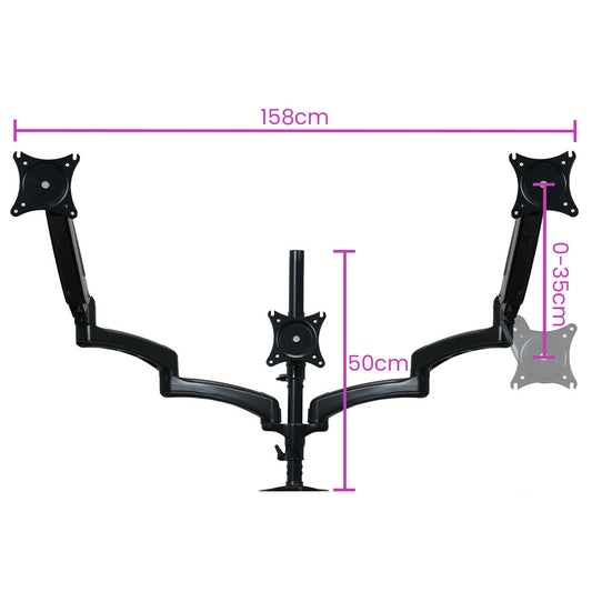 FORTIA Triple Computer Monitor Mount Stand for Desk with 3 Adjustable Arm Holder for 15 to 32 inch Displays V219-OFFCMSFO3X1A