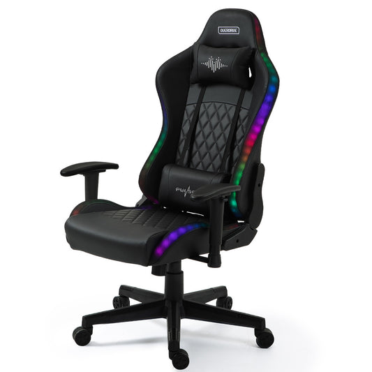 Overdrive Gaming Chair, with Bluetooth Speakers, RGB LED Lights, Reclining Game Armchair, Black V219-OFFGCROV5BKA