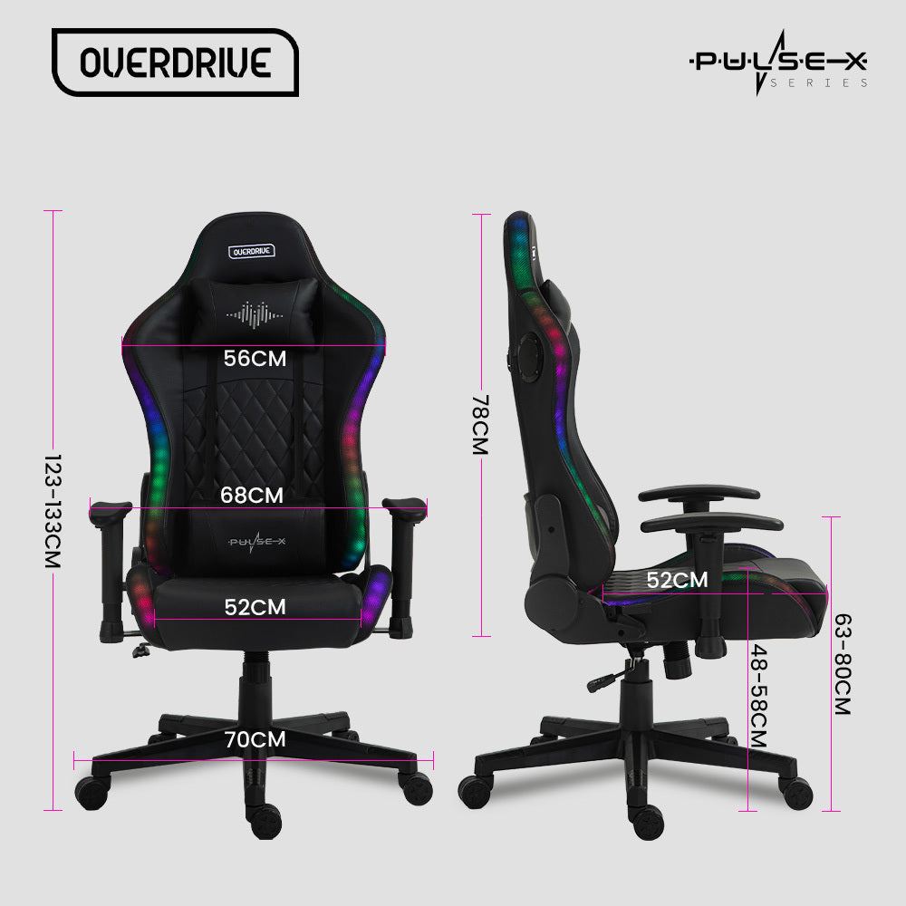 Overdrive Gaming Chair, with Bluetooth Speakers, RGB LED Lights, Reclining Game Armchair, Black V219-OFFGCROV5BKA