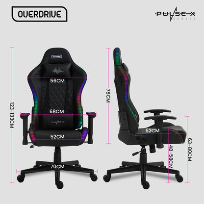 Overdrive Gaming Chair, with Bluetooth Speakers, RGB LED Lights, Reclining Game Armchair, Black V219-OFFGCROV5BKA