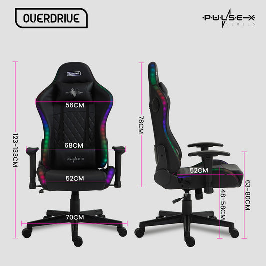 Overdrive Gaming Chair, with Bluetooth Speakers, RGB LED Lights, Reclining Game Armchair, Black V219-OFFGCROV5BKA