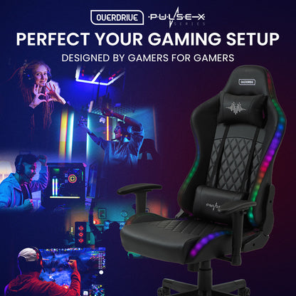 Overdrive Gaming Chair, with Bluetooth Speakers, RGB LED Lights, Reclining Game Armchair, Black V219-OFFGCROV5BKA