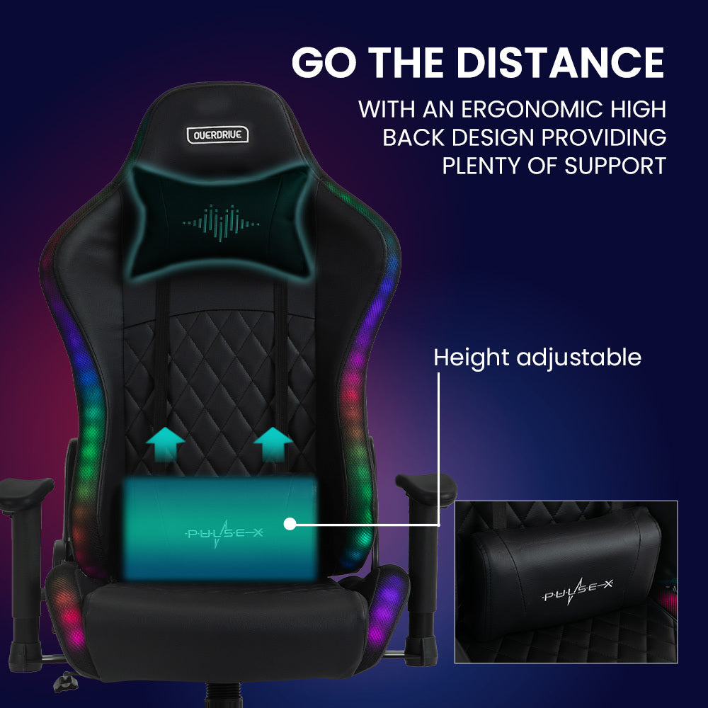 Overdrive Gaming Chair, with Bluetooth Speakers, RGB LED Lights, Reclining Game Armchair, Black V219-OFFGCROV5BKA