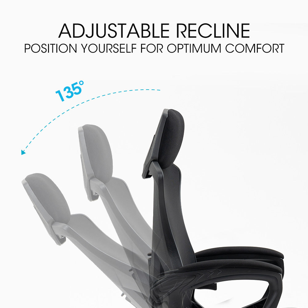 FORTIA Ergonomic Office Desk Chair, Height Adjustable Lumbar Support, Mesh Fabric, Headrest, Black V219-OFFOCRFOE1KA