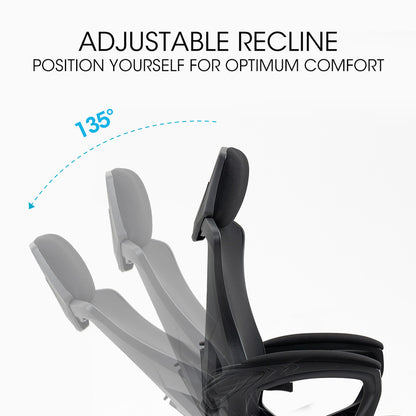 FORTIA Ergonomic Office Desk Chair, Height Adjustable Lumbar Support, Mesh Fabric, Headrest, Black V219-OFFOCRFOE1KA