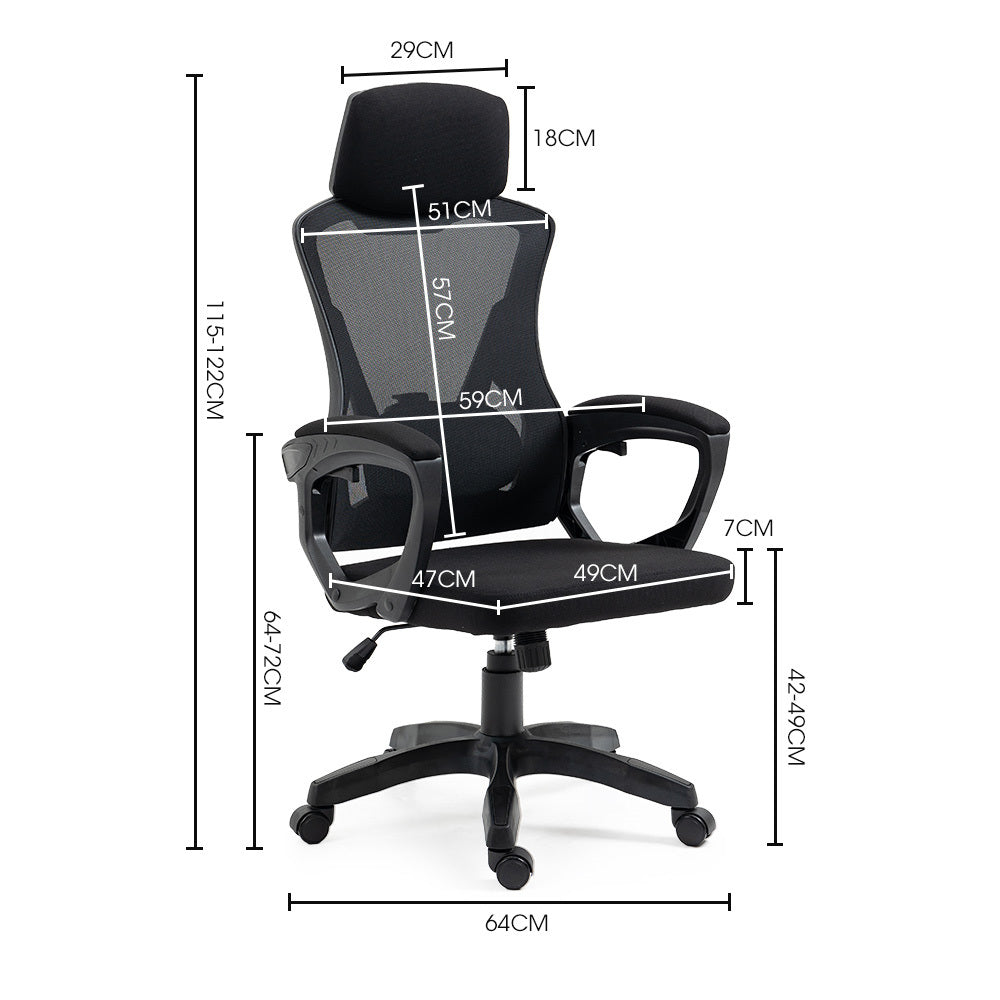 FORTIA Ergonomic Office Desk Chair, Height Adjustable Lumbar Support, Mesh Fabric, Headrest, Black V219-OFFOCRFOE1KA