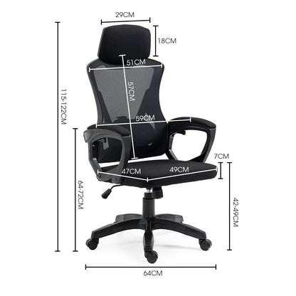 FORTIA Ergonomic Office Desk Chair, Height Adjustable Lumbar Support, Mesh Fabric, Headrest, Black V219-OFFOCRFOE1KA