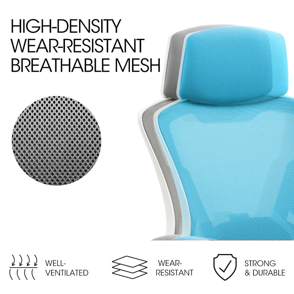 FORTIA Ergonomic Mesh Office Chair Computer Seat with Headrest Adjustable Recline, White/Grey V219-OFFOCRFOE1WA