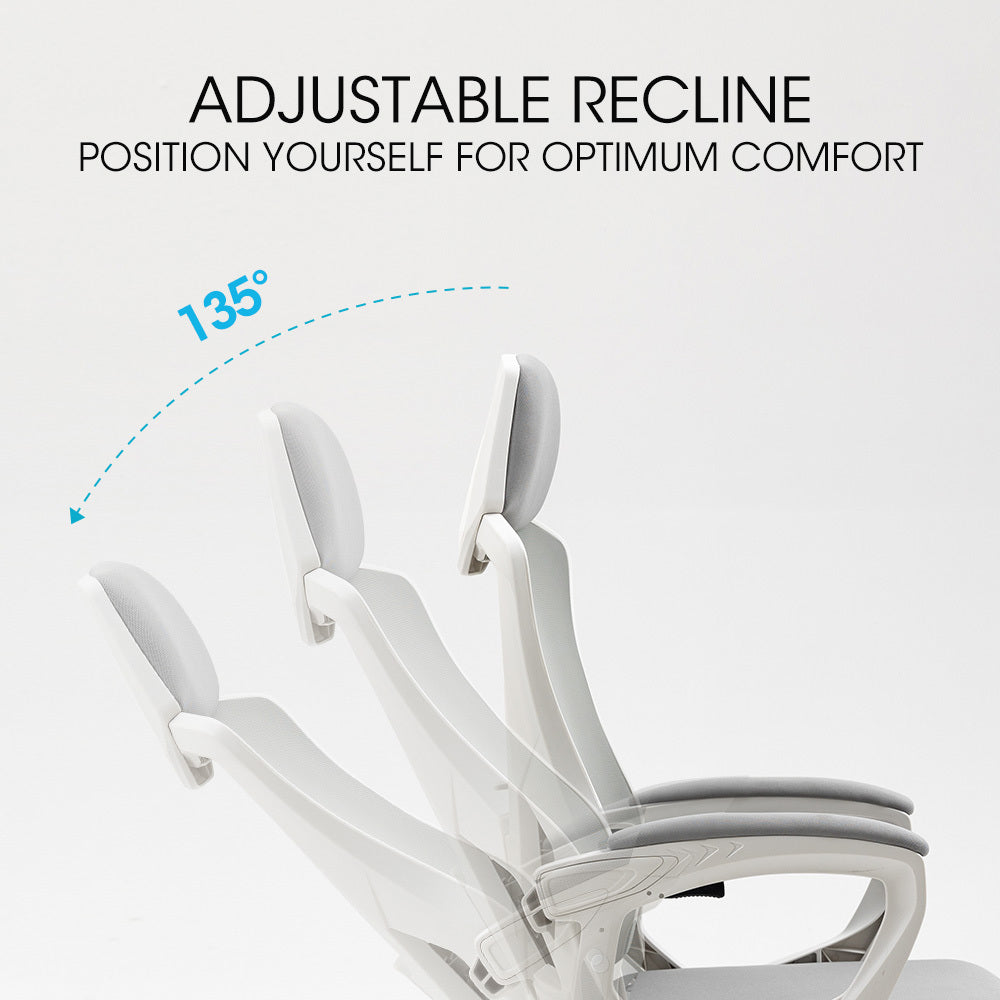 FORTIA Ergonomic Mesh Office Chair Computer Seat with Headrest Adjustable Recline, White/Grey V219-OFFOCRFOE1WA