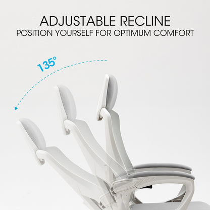 FORTIA Ergonomic Mesh Office Chair Computer Seat with Headrest Adjustable Recline, White/Grey V219-OFFOCRFOE1WA