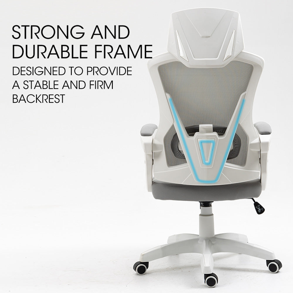 FORTIA Ergonomic Mesh Office Chair Computer Seat with Headrest Adjustable Recline, White/Grey V219-OFFOCRFOE1WA