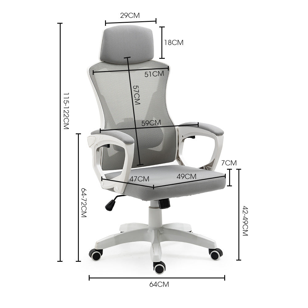FORTIA Ergonomic Mesh Office Chair Computer Seat with Headrest Adjustable Recline, White/Grey V219-OFFOCRFOE1WA