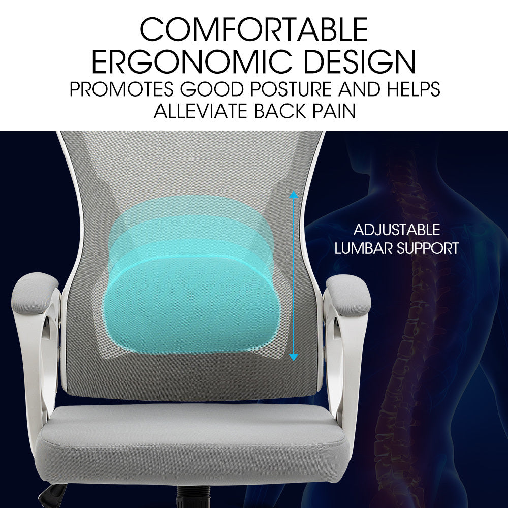 FORTIA Ergonomic Mesh Office Chair Computer Seat with Headrest Adjustable Recline, White/Grey V219-OFFOCRFOE1WA