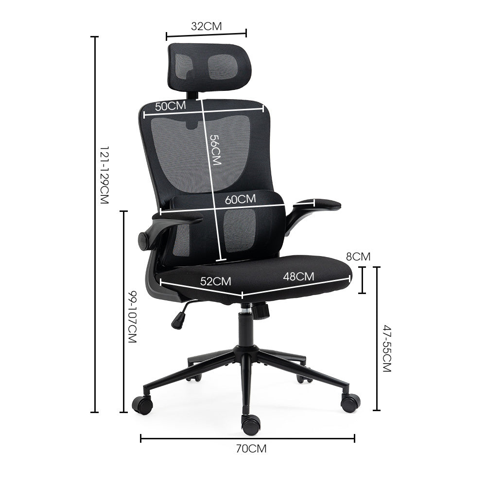 FORTIA Ergonomic Office Desk Chair, Lumbar Support, Mesh Fabric, Adjustable Headrest, Retractable Armrests, V219-OFFOCRFOE2HKA