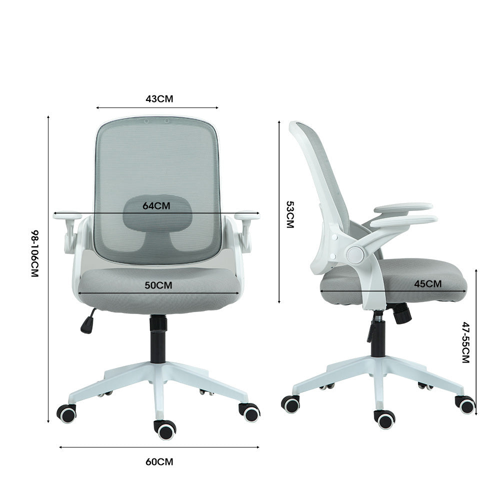 Fortia Ergonomic Office Desk Chair, Coolmesh Fabric, Adjustable Recline, Grey Mesh/White Frame V219-OFFOCRFOE5GA