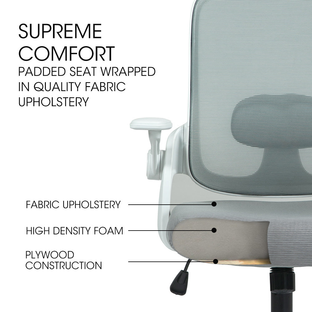 Fortia Ergonomic Office Desk Chair, Coolmesh Fabric, Adjustable Recline, Grey Mesh/White Frame V219-OFFOCRFOE5GA