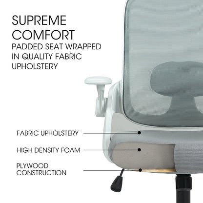 Fortia Ergonomic Office Desk Chair, Coolmesh Fabric, Adjustable Recline, Grey Mesh/White Frame V219-OFFOCRFOE5GA