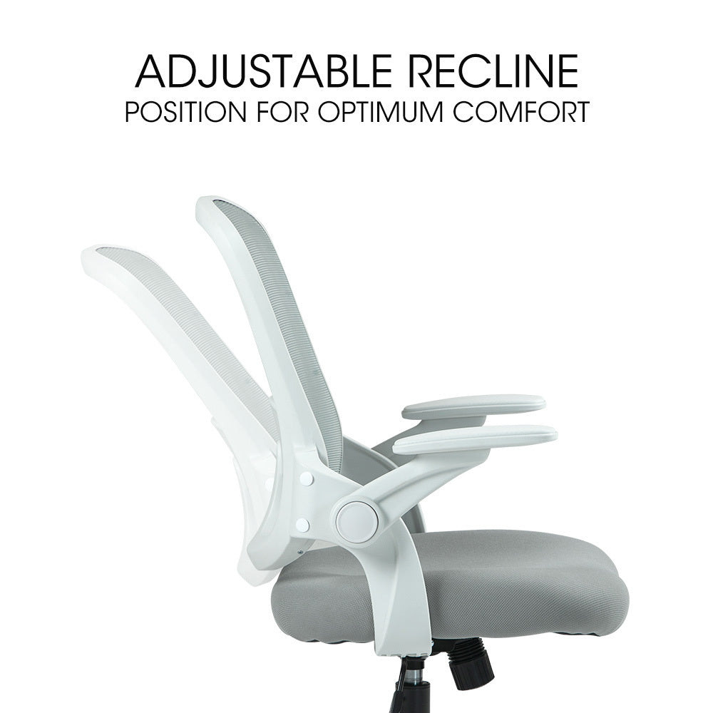 Fortia Ergonomic Office Desk Chair, Coolmesh Fabric, Adjustable Recline, Grey Mesh/White Frame V219-OFFOCRFOE5GA