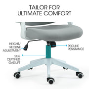 Fortia Ergonomic Office Desk Chair, Coolmesh Fabric, Adjustable Recline, Grey Mesh/White Frame V219-OFFOCRFOE5GA