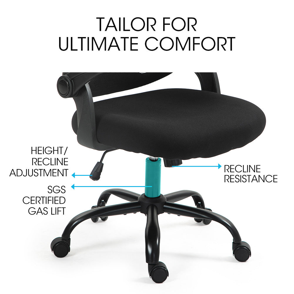 FORTIA Ergonomic Office Desk Chair, Coolmesh Fabric, Adjustable Recline, Black Mesh/Black Frame V219-OFFOCRFOE5KA