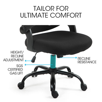 FORTIA Ergonomic Office Desk Chair, Coolmesh Fabric, Adjustable Recline, Black Mesh/Black Frame V219-OFFOCRFOE5KA