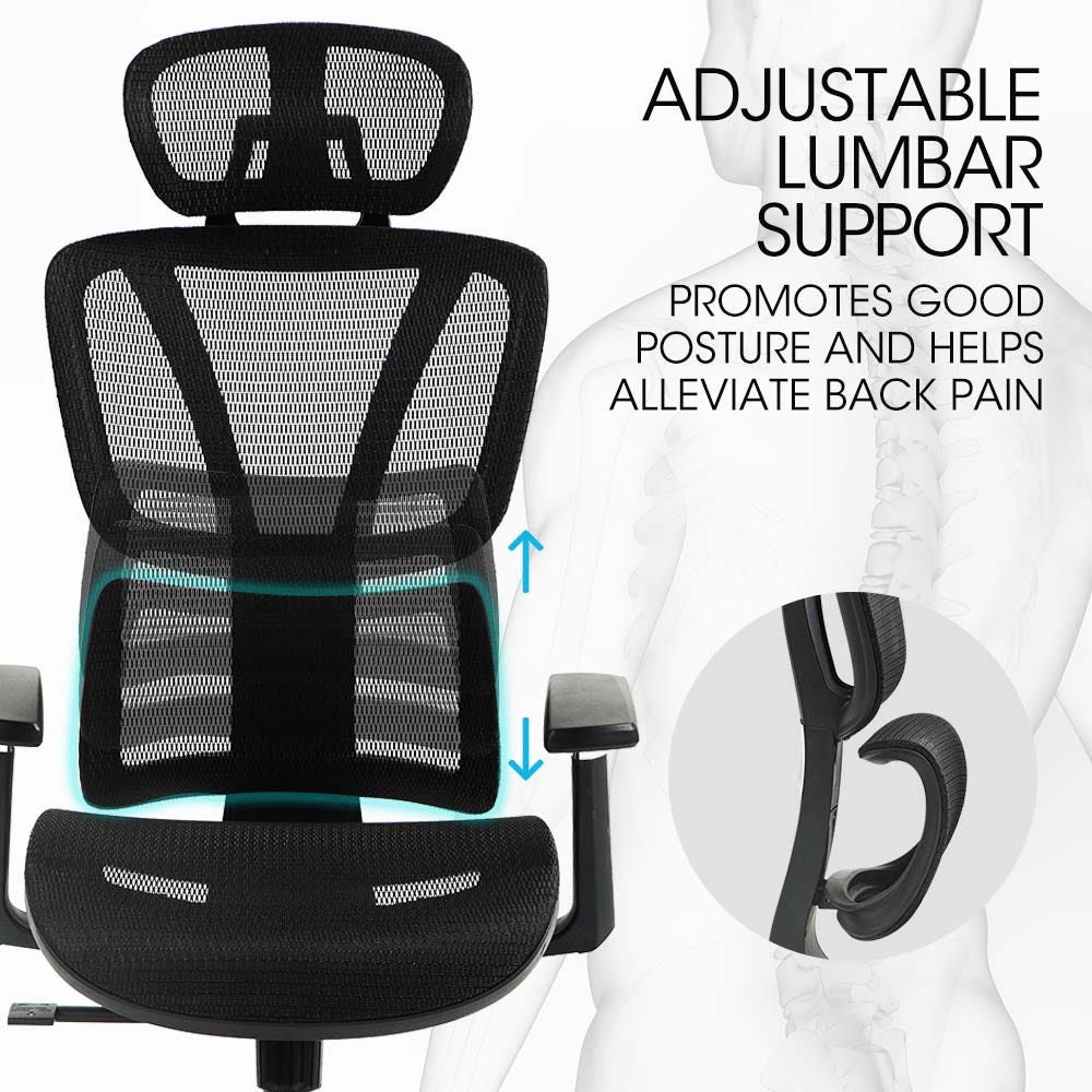 Fortia Ergonomic Office Desk Chair, Coolmesh Fabric, Adjustable Lumbar Support, Headrest, Armrest and V219-OFFOCRFOE6KA