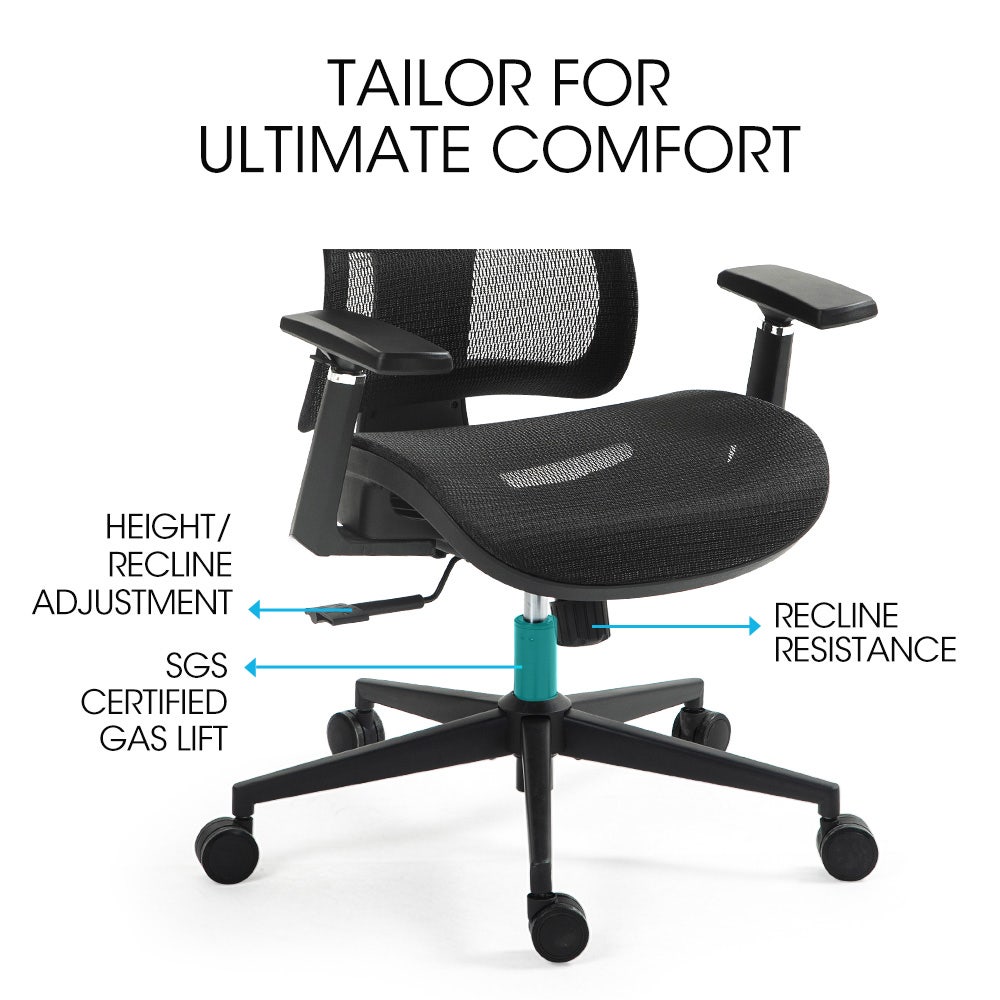 Fortia Ergonomic Office Desk Chair, Coolmesh Fabric, Adjustable Lumbar Support, Headrest, Armrest and V219-OFFOCRFOE6KA