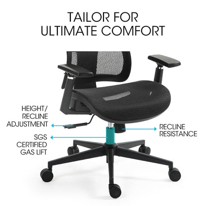 Fortia Ergonomic Office Desk Chair, Coolmesh Fabric, Adjustable Lumbar Support, Headrest, Armrest and V219-OFFOCRFOE6KA