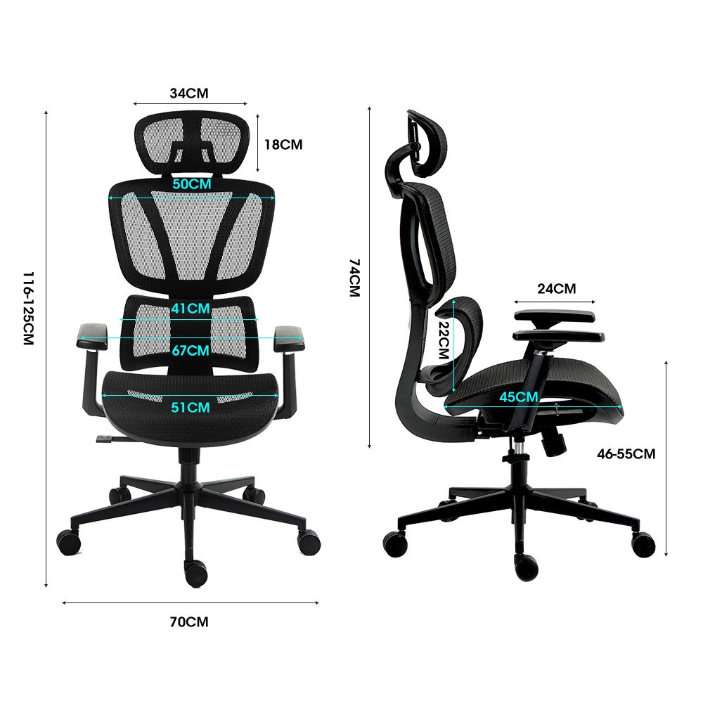 Fortia Ergonomic Office Desk Chair, Coolmesh Fabric, Adjustable Lumbar Support, Headrest, Armrest and V219-OFFOCRFOE6KA