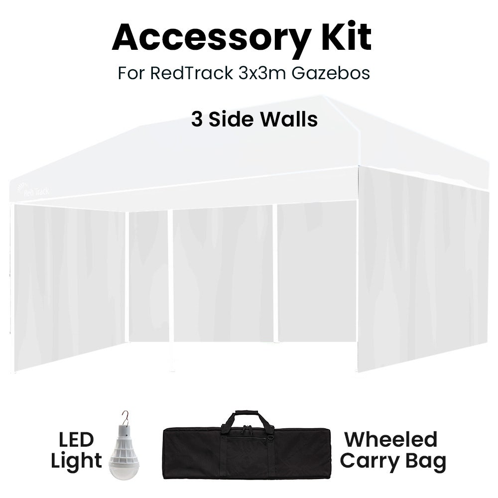 RED TRACK Accessory Pack for 6x3m White Gazebo, includes Walls, Wheeled Carry Bag, Rechargeable USB Lamp V219-OTDGPKACCA6WT