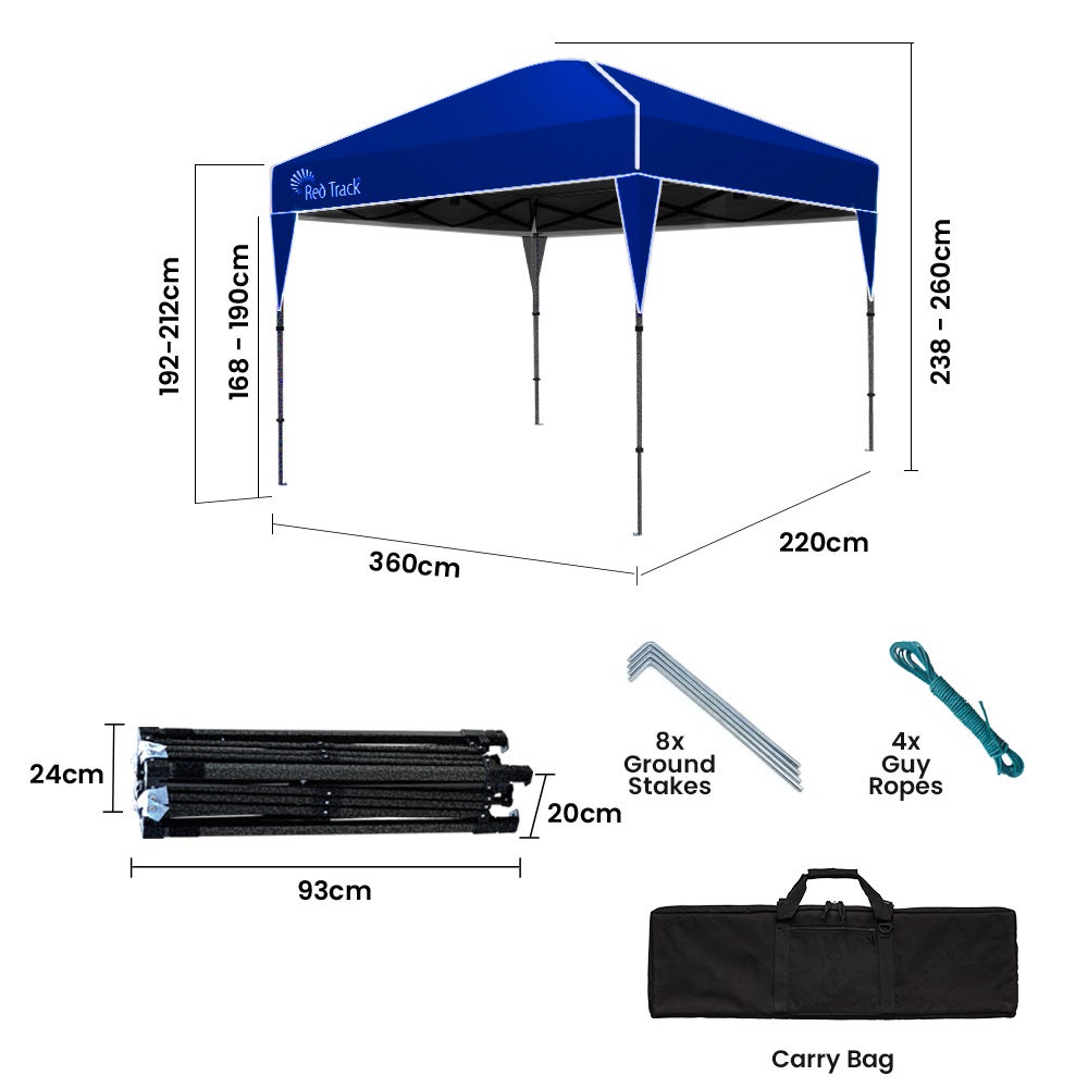 RED TRACK 3.6x2.2m Ultra Compact Folding Gazebo, Carry bag, Portable Outdoor Popup Marquee for Camping Beach, V219-OTDGZBRT23BA