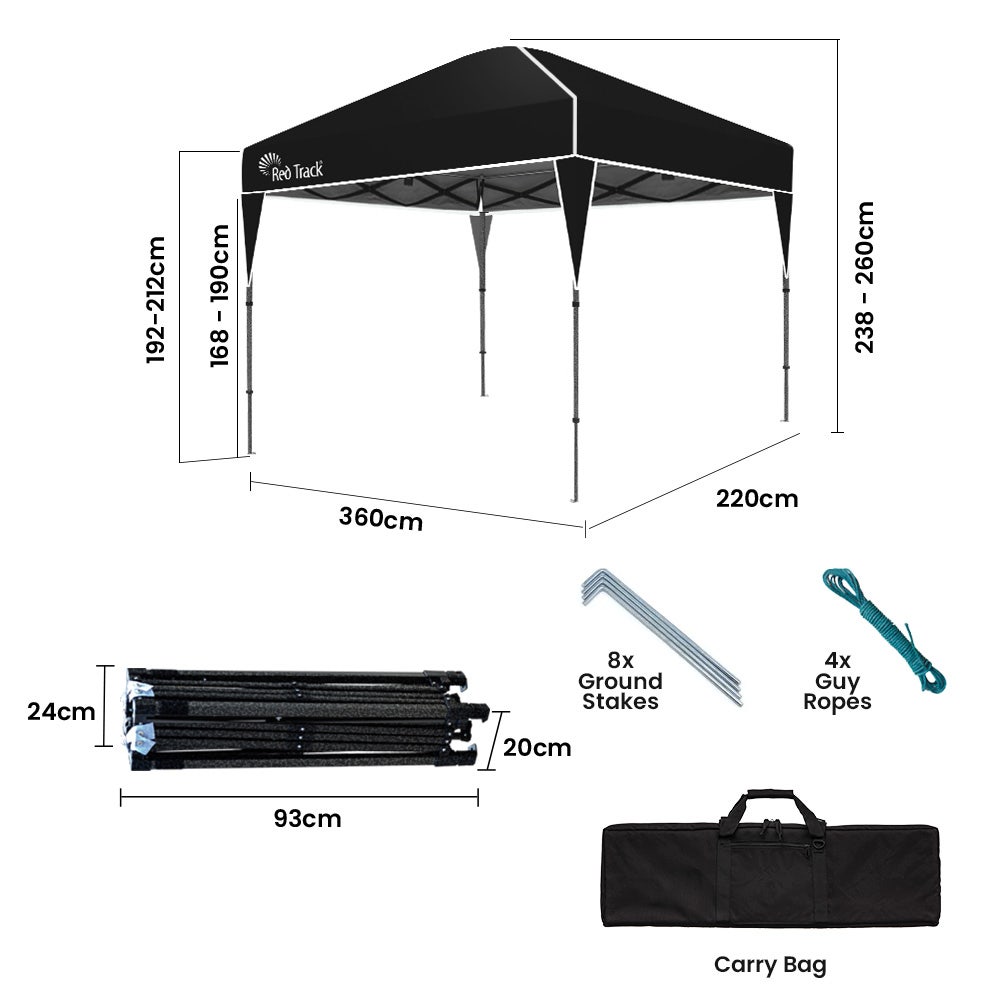 RED TRACK 3.6x2.2m Ultra Compact Folding Gazebo, Carry bag, Portable Outdoor Popup Marquee for Camping Beach, V219-OTDGZBRT23KA