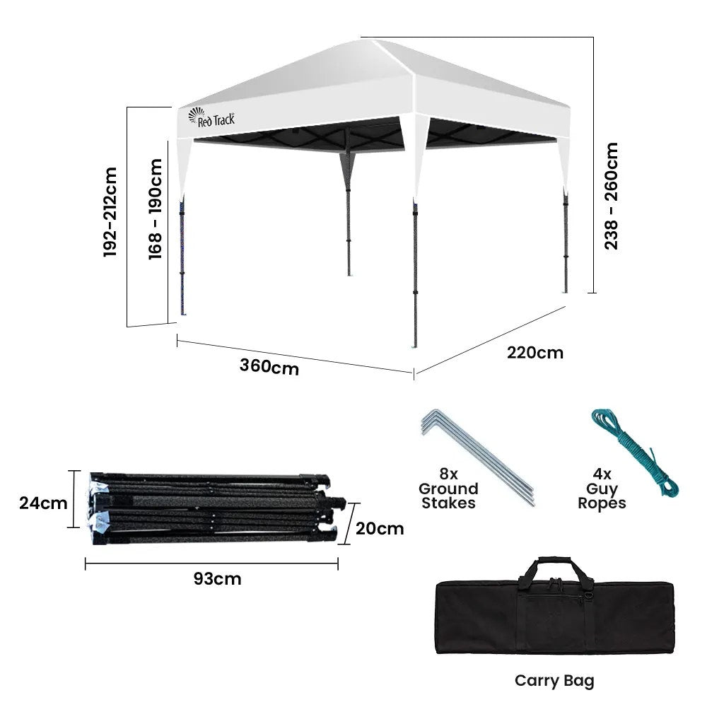 RED TRACK 3.6x2.2m Ultra Compact Folding Gazebo, Carry bag, Portable Outdoor Popup Marquee for Camping Beach, V219-OTDGZBRT23WA