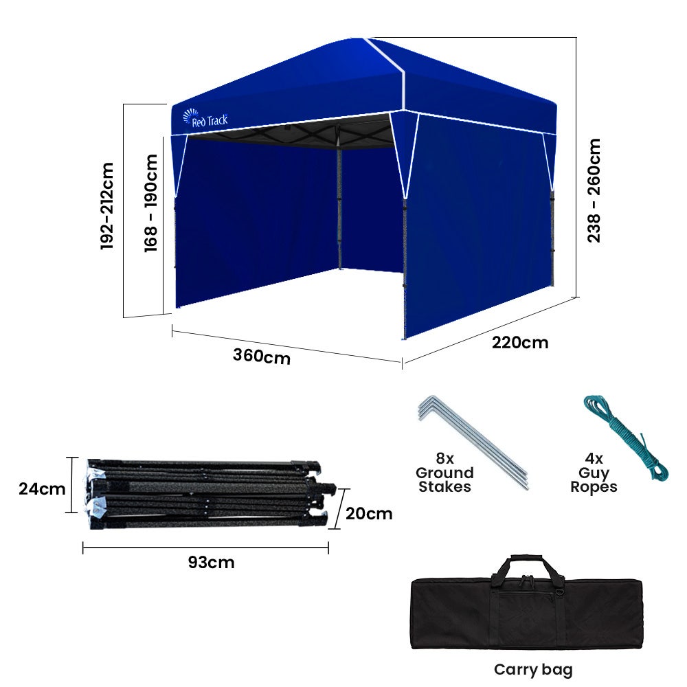 RED TRACK 3.6x2.2m Ultra Compact Folding Gazebo, Walls, Carry bag, Portable Outdoor Popup Marquee for Camping V219-OTDGZBRT2WBA