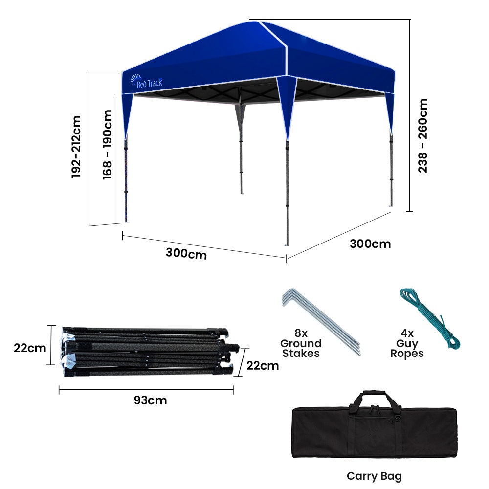 RED TRACK 3x3m Ultra Compact Folding Gazebo, Carry bag, Portable Outdoor Popup Marquee for Camping Beach, V219-OTDGZBRT33BA