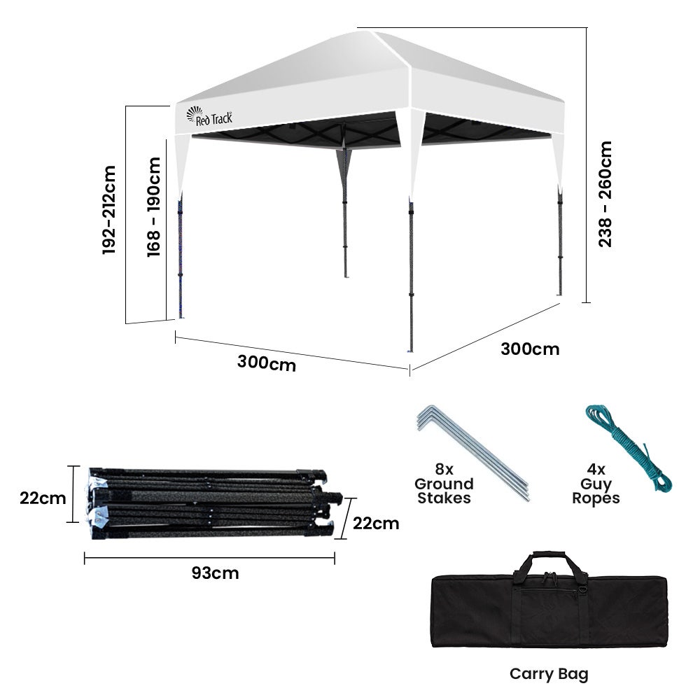 RED TRACK 3x3m Ultra Compact Folding Gazebo, Carry bag, Portable Outdoor Popup Marquee for Camping Beach, V219-OTDGZBRT33WA