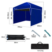 RED TRACK 3x3m Ultra Compact Folding Gazebo, Walls, Carry bag, Portable Outdoor Popup Marquee for Camping V219-OTDGZBRT3WBA