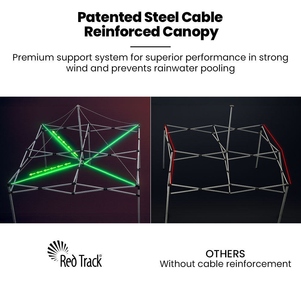 RED TRACK 3x3m Premium Pop Up Gazebo Marquee, Patented Steel Cable Canopy Support System, Wheeled Carry Bag, V219-OTDGZWRT33BB