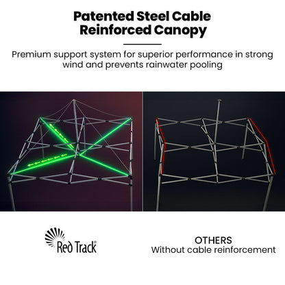 RED TRACK 3x3m Premium Pop Up Gazebo Marquee, Patented Steel Cable Canopy Support System, Wheeled Carry Bag, V219-OTDGZWRT33BB