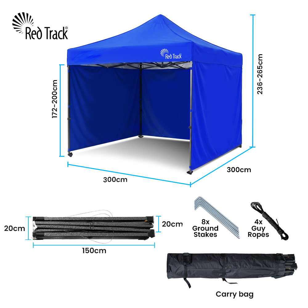 RED TRACK 3x3m Premium Pop Up Gazebo Marquee, Patented Steel Cable Canopy Support System, Wheeled Carry Bag, V219-OTDGZWRT33BB