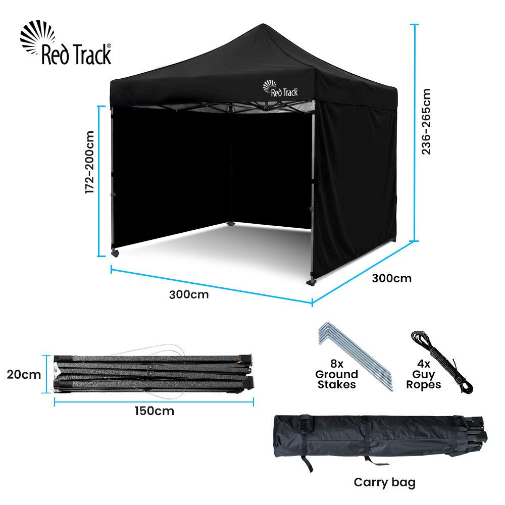 RED TRACK 3x3m Premium Pop Up Gazebo Marquee, Patented Steel Cable Canopy Support System, Wheeled Carry Bag, V219-OTDGZWRT33KB