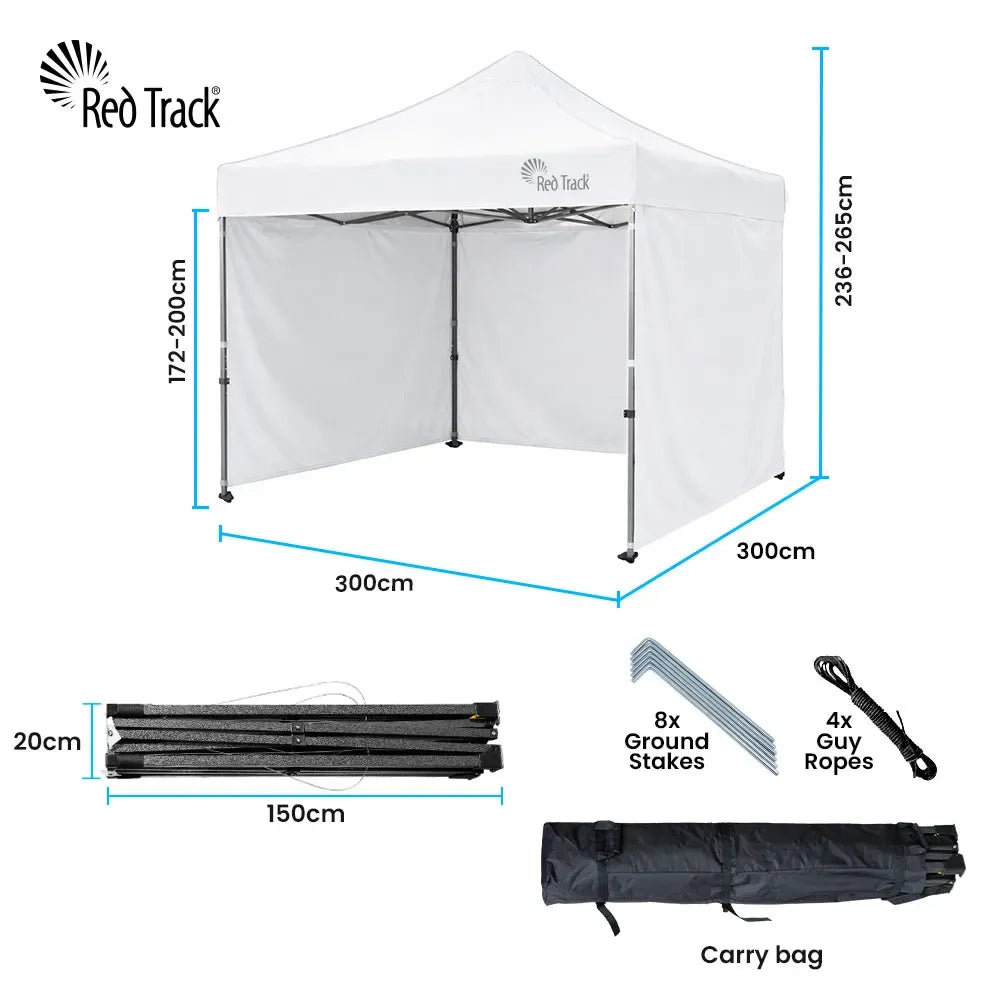 RED TRACK 3x3m Premium Pop Up Gazebo Marquee, Patented Steel Cable Canopy Support System, Wheeled Carry Bag, V219-OTDGZWRT33WB