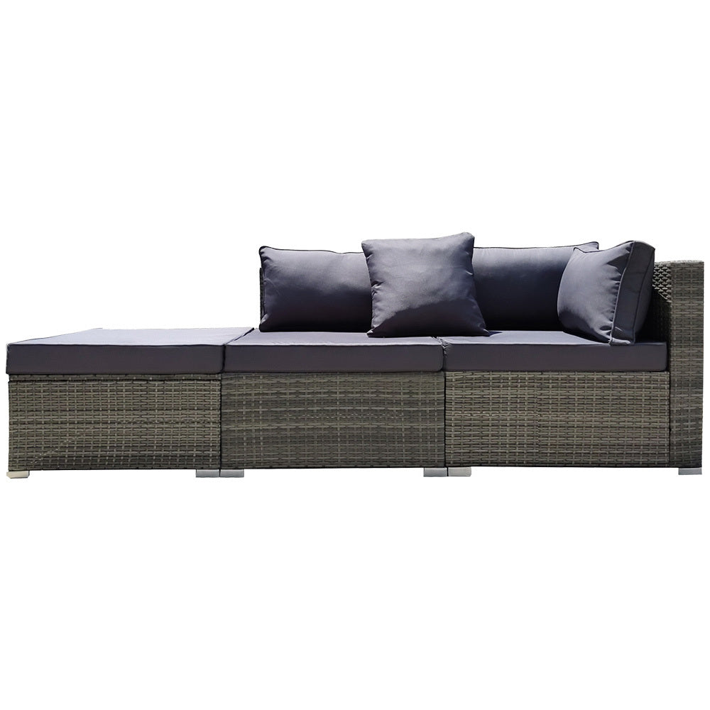 LONDON RATTAN 3 Seater Modular Outdoor Lounge Setting incl. Ottoman, Grey V219-OTDOLSLR3SGY1