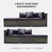 LONDON RATTAN 3 Seater Modular Outdoor Lounge Setting incl. Ottoman, Grey V219-OTDOLSLR3SGY1