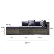 LONDON RATTAN 3 Seater Modular Outdoor Lounge Setting incl. Ottoman, Grey V219-OTDOLSLR3SGY1