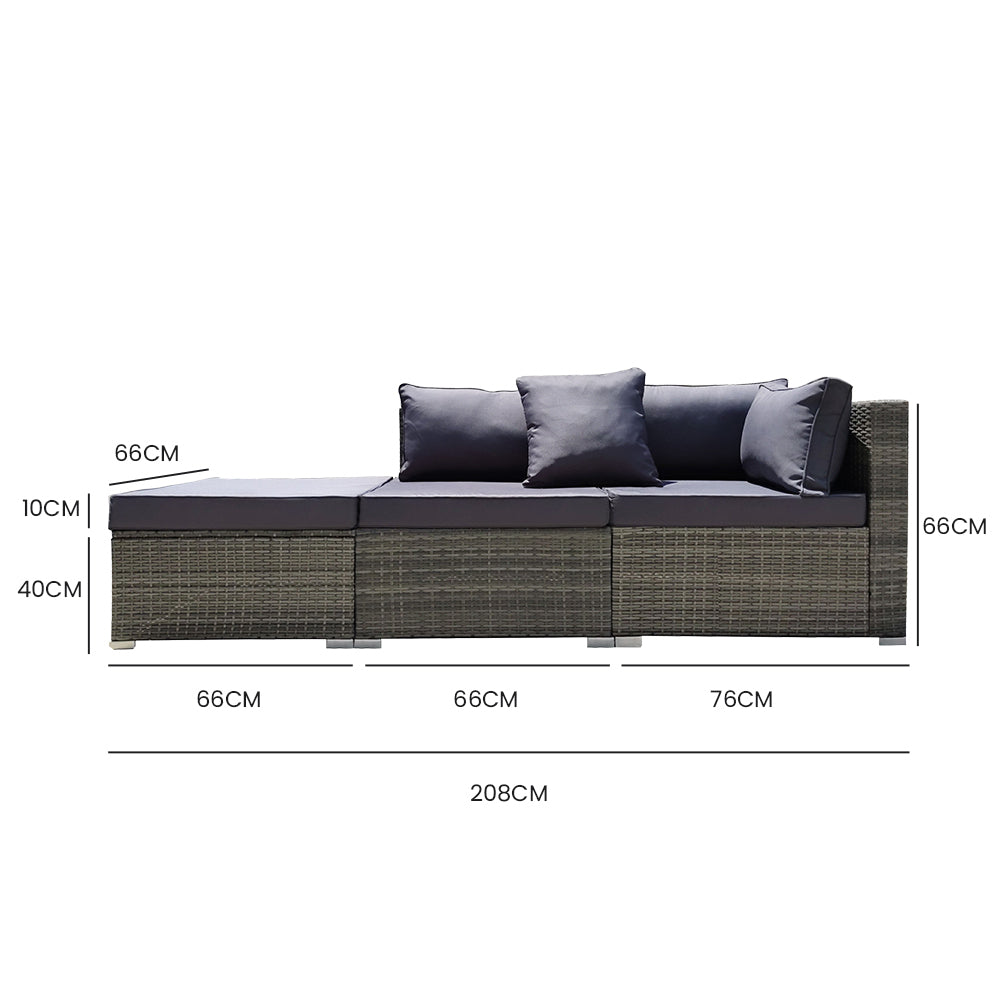 LONDON RATTAN 3 Seater Modular Outdoor Lounge Setting incl. Ottoman, Grey V219-OTDOLSLR3SGY1