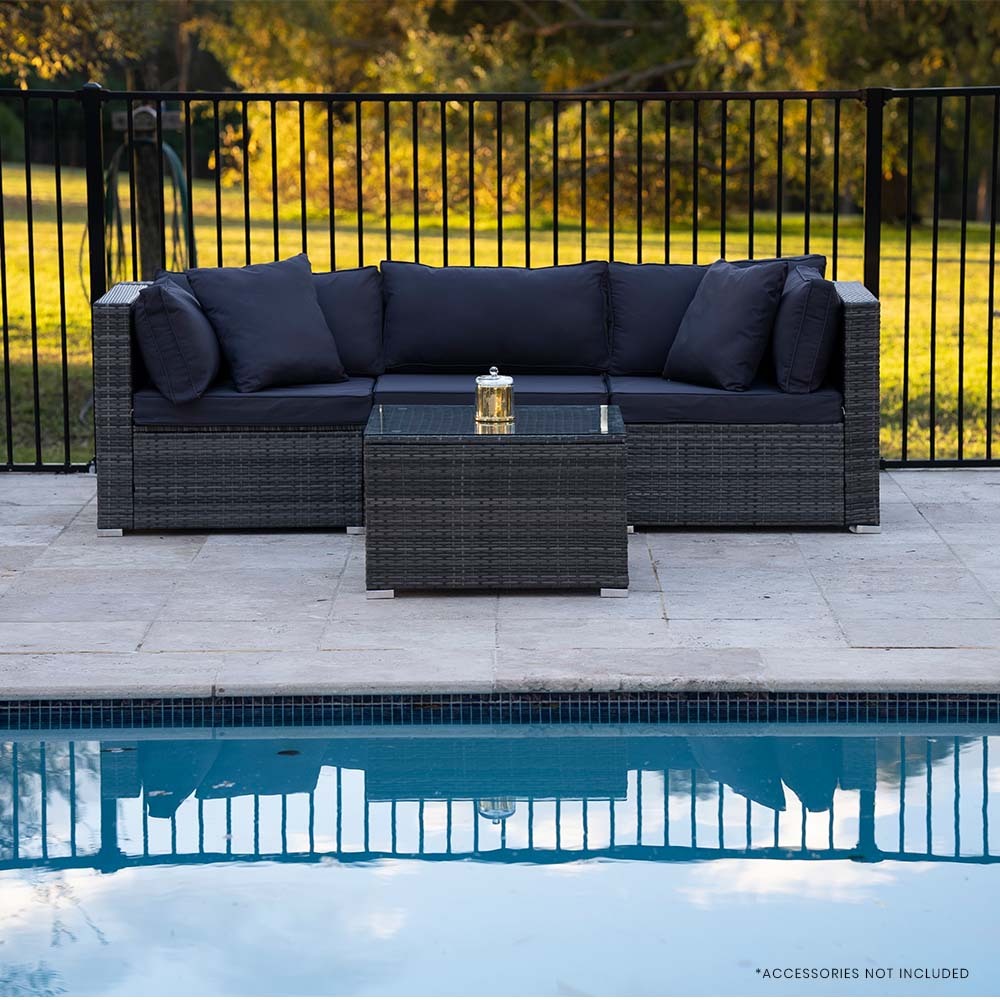 LONDON RATTAN 4 Piece 3 Seater Modular Outdoor Lounge Setting incl. Coffee Table, Grey V219-OTDOLSLR3SGY3