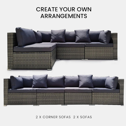 LONDON RATTAN 4 Seater Modular Outdoor Lounge Sofa Setting, Grey V219-OTDOLSLR4SGY1